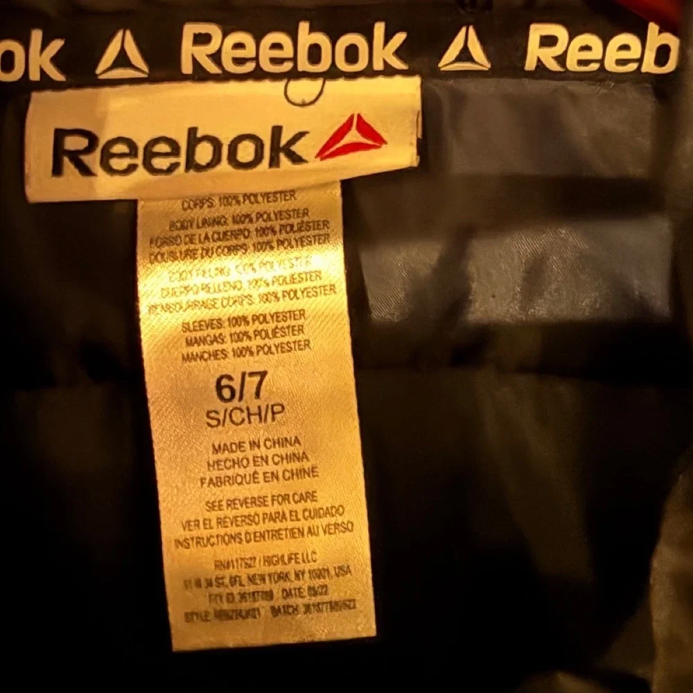 Reebok Boys Blue Camo Hybrid Puffer Jacket Hooded Full Zip Coat Size 6/7 S